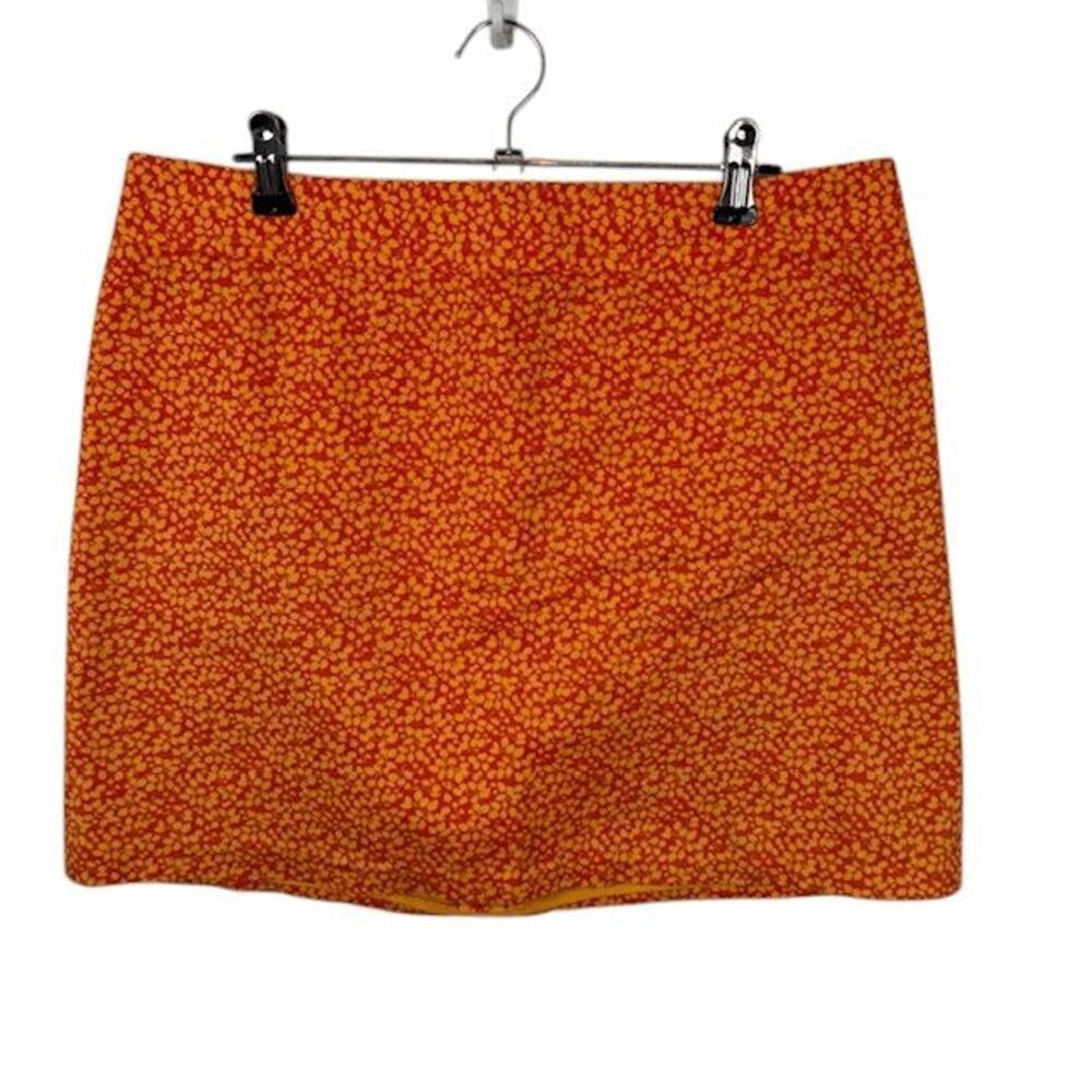J. Crew Mini Skirt Orange Print Back Zipper Stretch Comfort Size 10